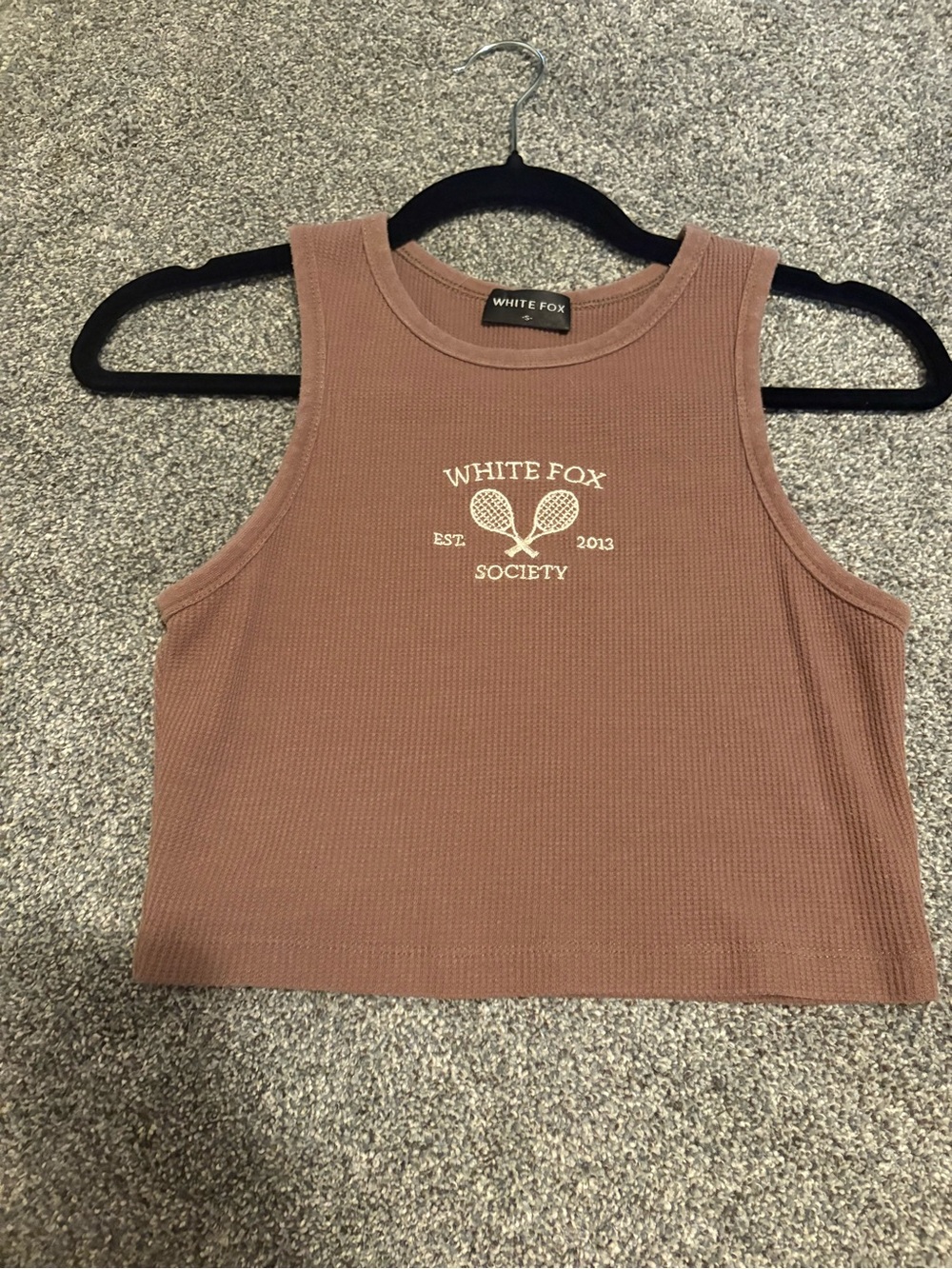 White Fox Brown Waffle Crop Tank Top